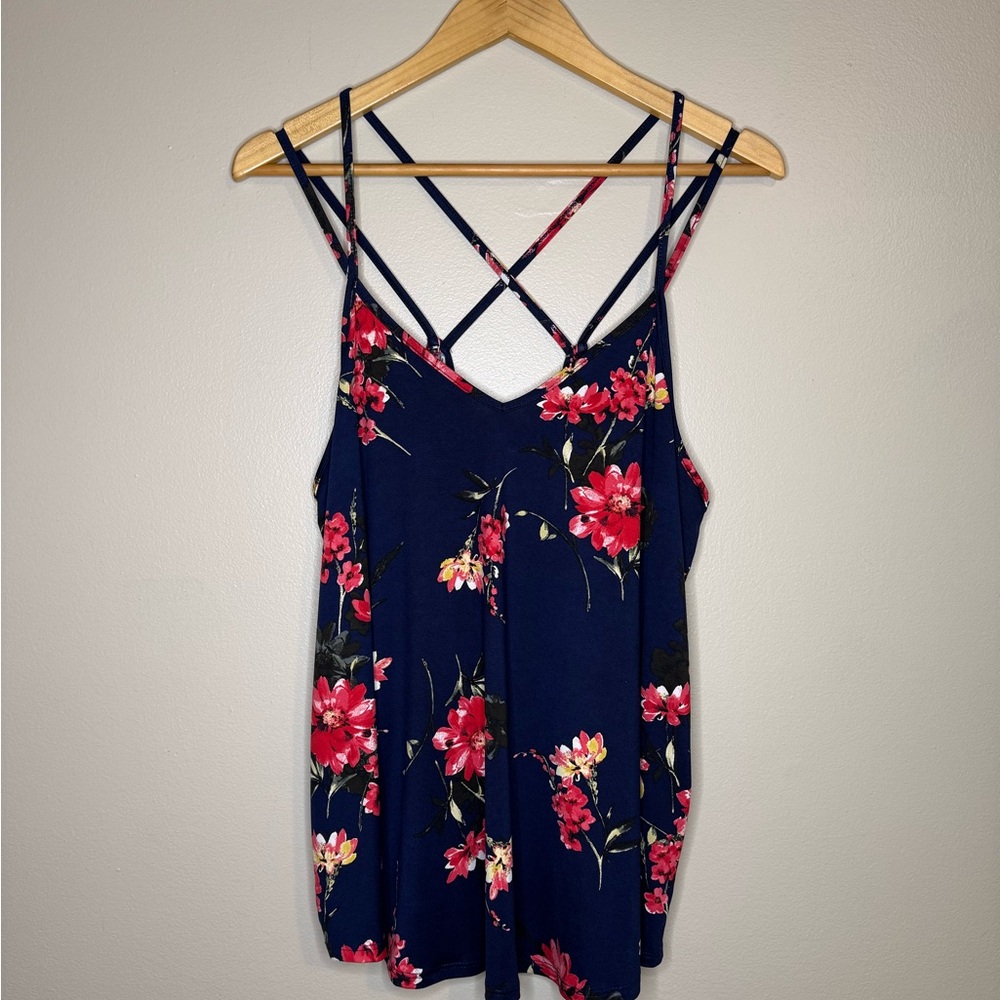 Papermoon Floral‎ Strappy Back Knit Tank Navy Size XL (NWT)